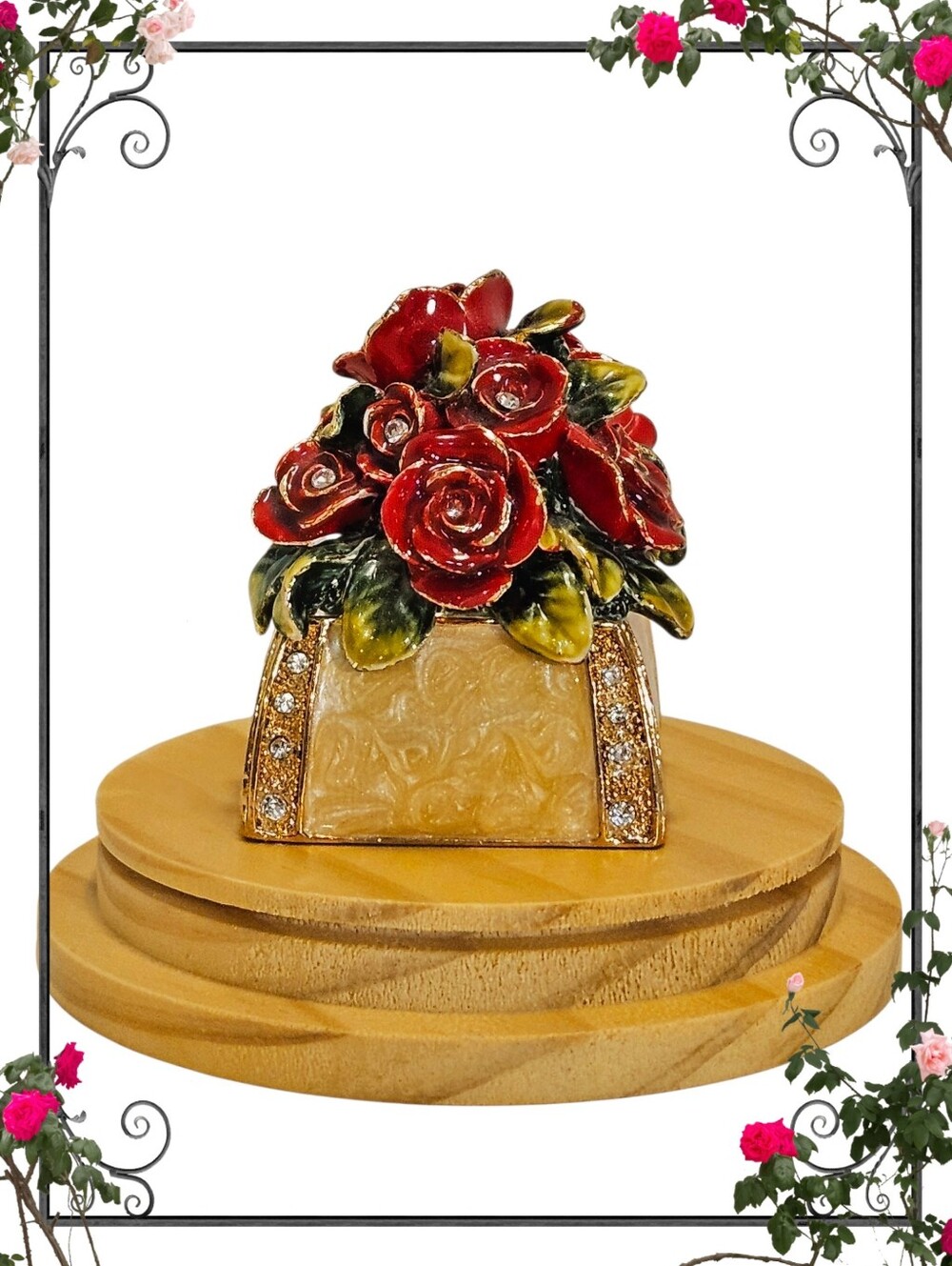 Bejeweled Bouquet Of Red Roses Trinket Box